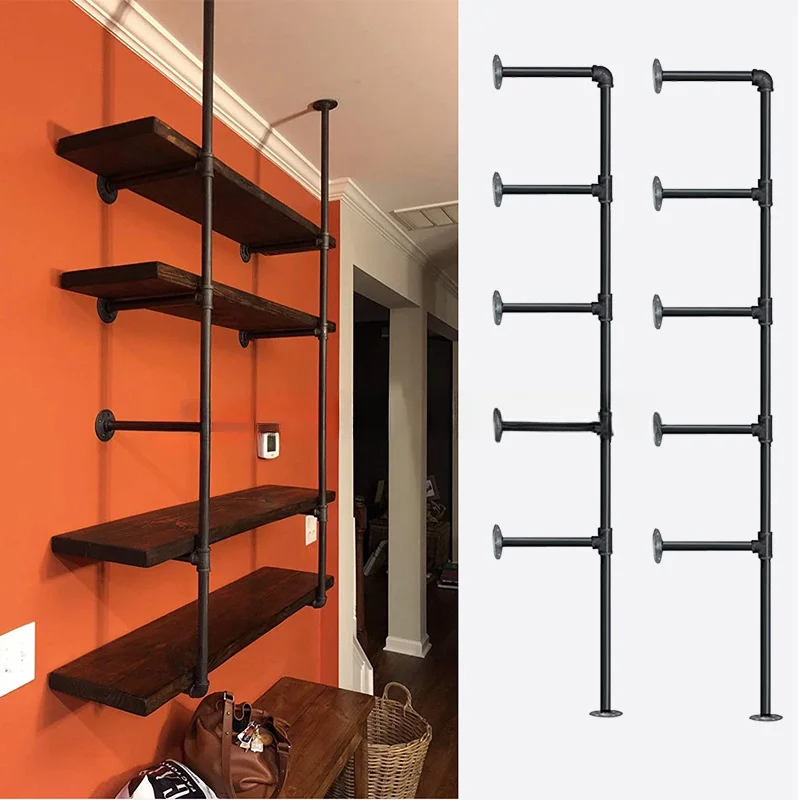 5 Tier Shelf Industrial Furniture Wall Shelf Bracket Home Decor Hanging Storage Shelves Iron Pipe Black DIY Pipe Shelves