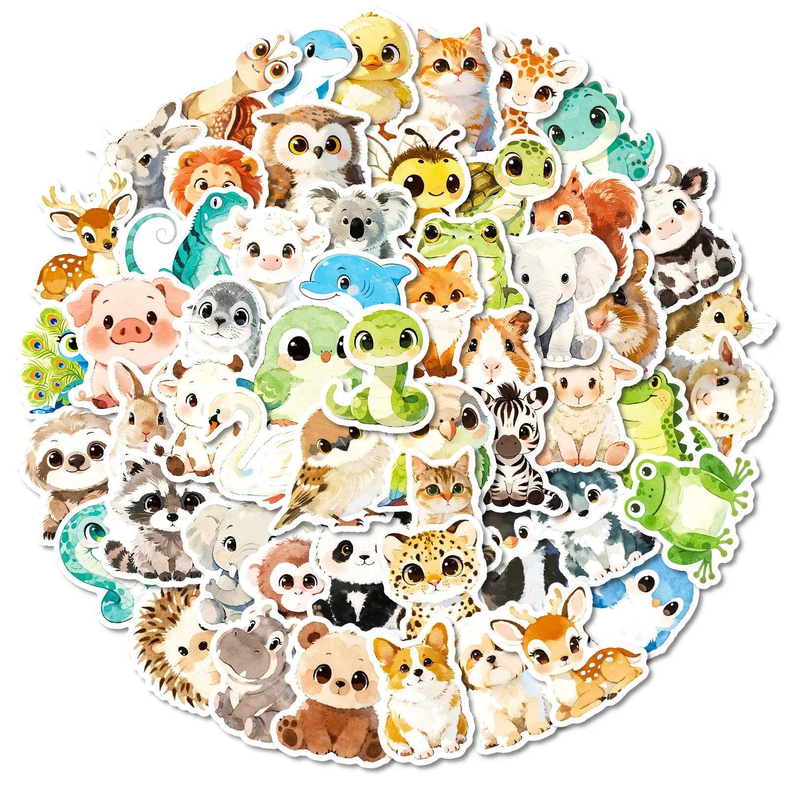 

56PCS Cute Watercolor Animal Graffiti Stickers Cute Funny Waterproof Graffiti Decals Kids Toy for Stationery Box Scrapbook
