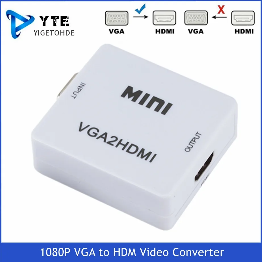 

YIGETOHDE HD 1080P VGA to HDMI-Compatible Video Adapter Converter VGA2HDMI Converter With Audio For PC Laptop to HDTV Projector