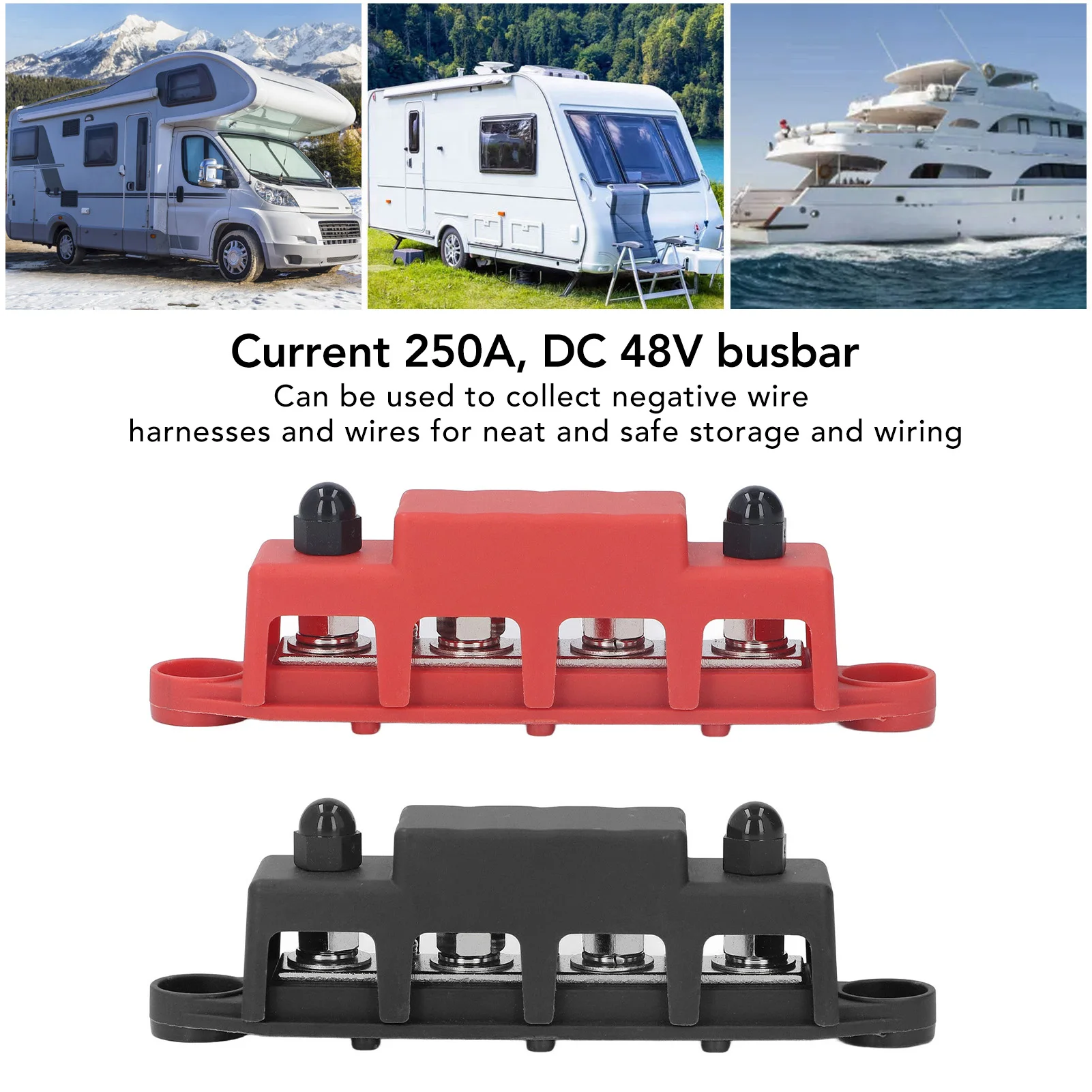 2Pcs Power Distribution Block Bus Bar 48V 250A M8 Screw 4 Terminal Power Distribution Block Automobile Boat Accessories image 4