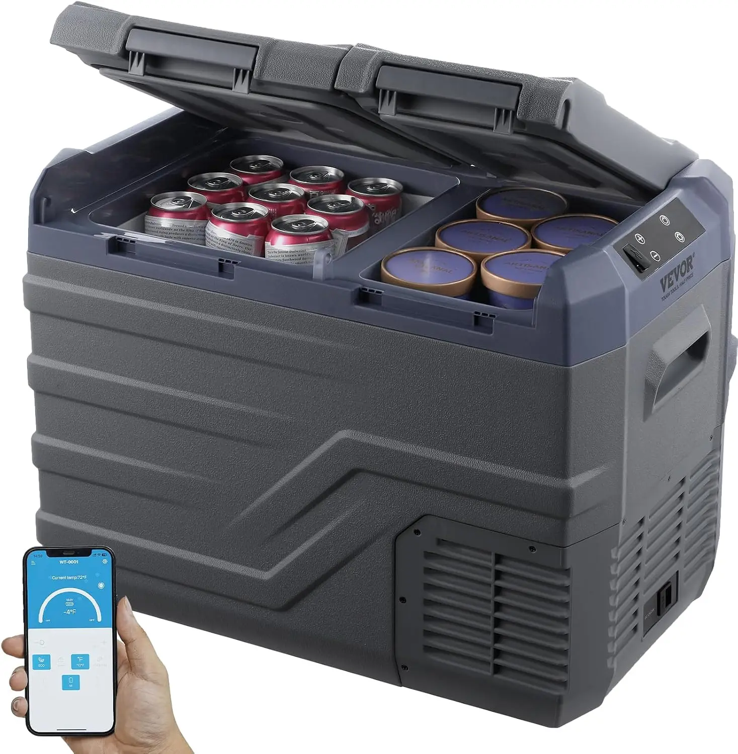 12 Volt Car Refrigerator, 32 L Dual Zone Car Refrigerator Fridge, Portable Freezer, -4℉ to 68℉ Adjustable Range, 12/24V DC and 1
