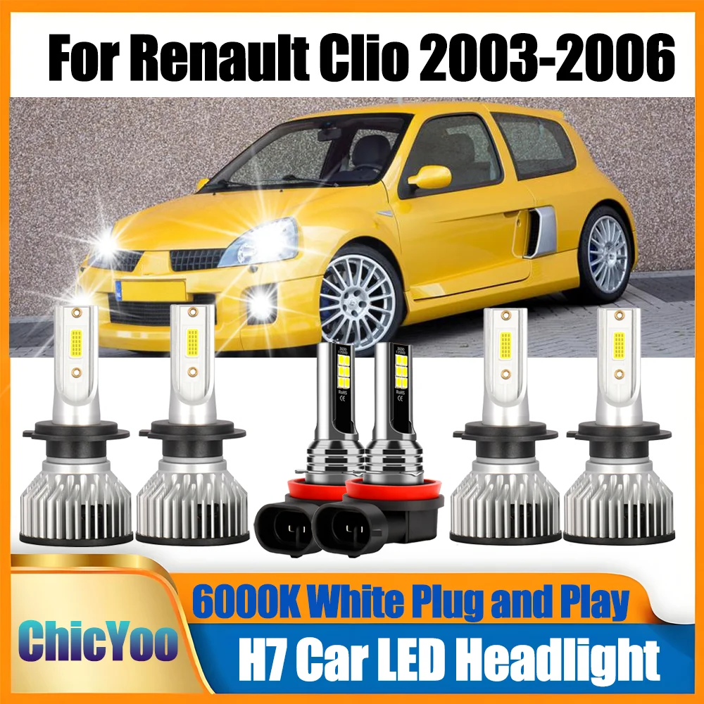 

H7 Hi-Lo Beam Car LED Headlight Bulbs H11 Foglamp 6000K White Turbo HeadLamp Plug and Play For Renault Clio 2003 2004 2005 2006
