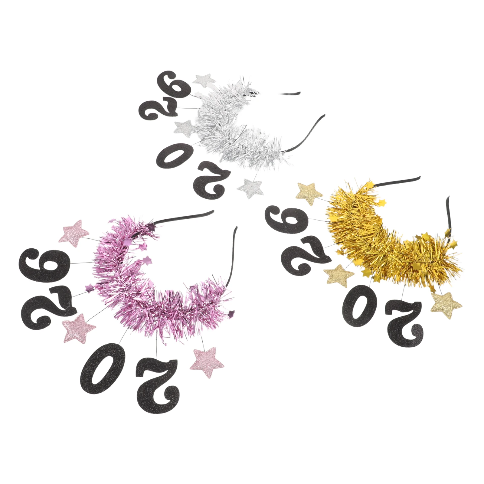 

3pcs New Year Decoration Headbands Hair Accessories for Women 2026 Sparkle Star Crown Nye Party Glitter Tiaras Comfortable