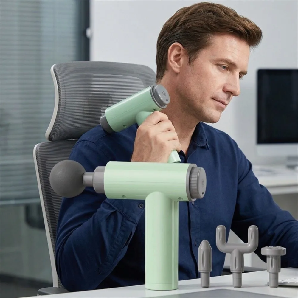 High Frequency Vibration Mini Electric Fascia Massager Replaceable Head Cordless Muscle Massage Machine Deep Percussion