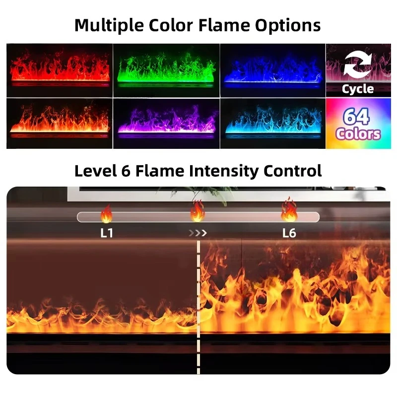 1200 1500 1800mm WIFI Control Artificial Decor Flame LED Decorative Steam Fireplace Recessed 3D Water Vapor Electric Fireplace