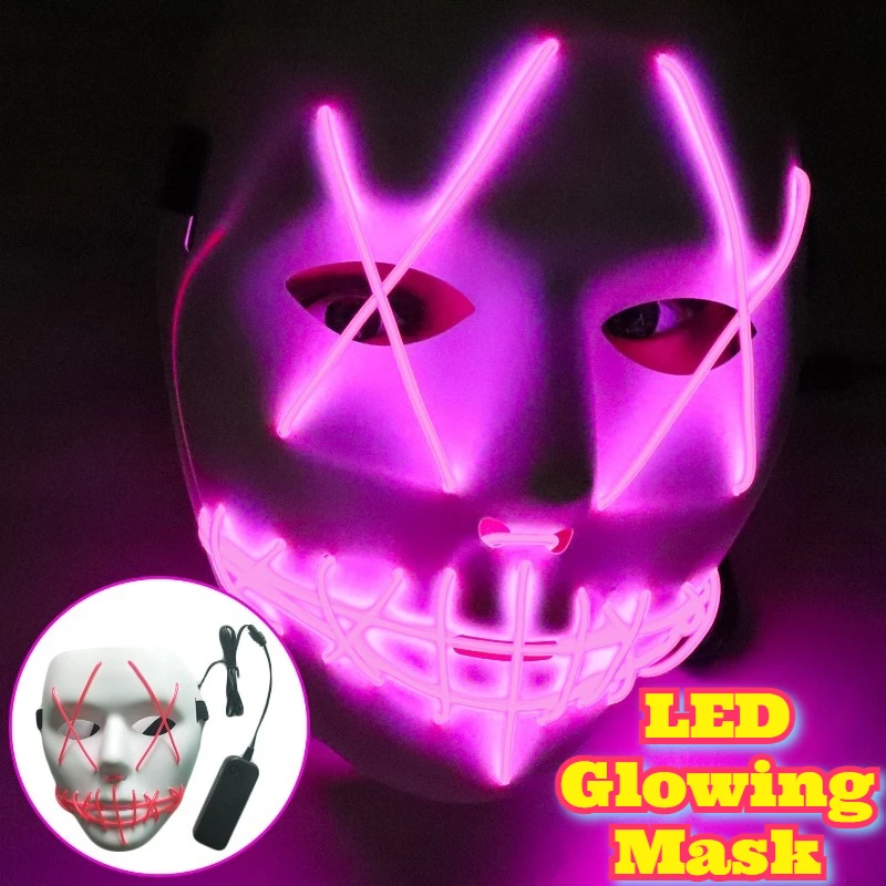 

Светодиодная маска на Хэллоуин, холодный свет, светящаяся крышка для лица, страшный призрак, уличная танцевальная вечеринка, косплей, представление, террор, карнавал, праздник
