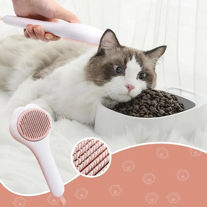 Pet Brush For Cats Release Button Cat Paw Shaped Dog Brush Pet Combs Cat Paw Shaped Pet Supplies Curved Teeth Grooming Combs