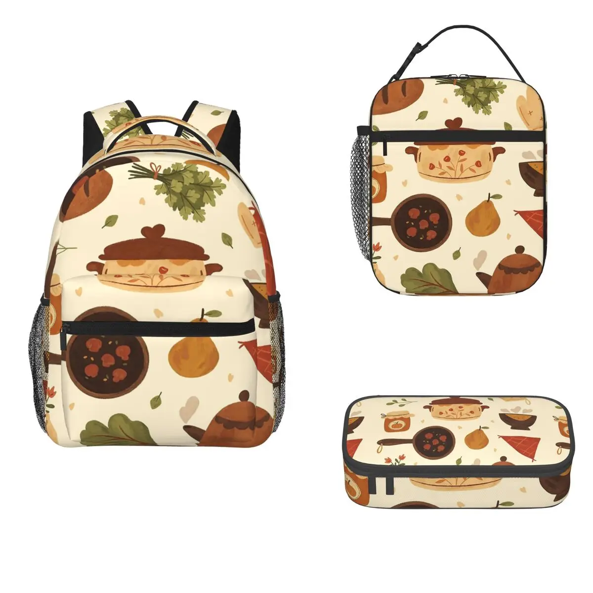 Cozy Kitchen Backpacks Boys Girls Bookbag Children School Bags Cartoon Kids Rucksack Lunch Bag Pen Bag Three-Piece Set