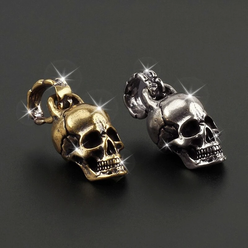 Funky Brass Skull Keychain - Punk Style Skeleton Pendant, DIY Outdoor Accessory, Yellow & White, Key Chain Charms, Copper
