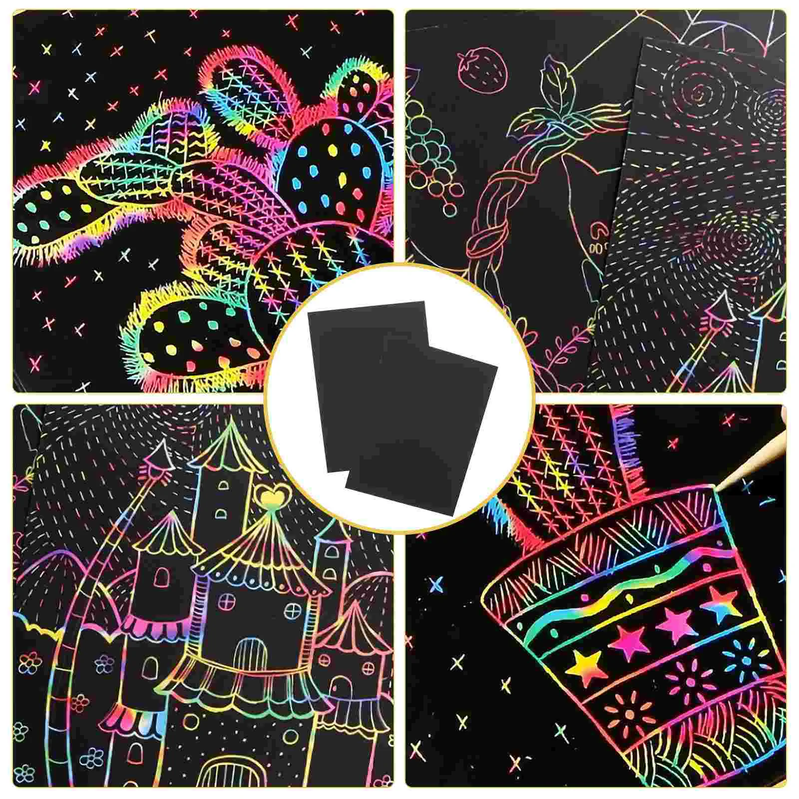 50pcs Children Scratch Paper Scratching Drawing Painting Papers Creative Scratch Drawing Paper Set Black Scratch It Off Paper