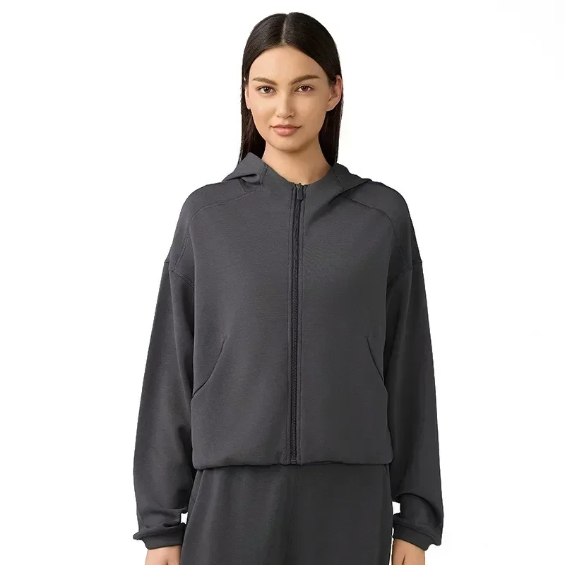 Lemon Women Clothes Sports Hooded Zipper Cardigan Jacket Women Loose Leisure Sweater Running Fitness Jacket In Autumn And Winter