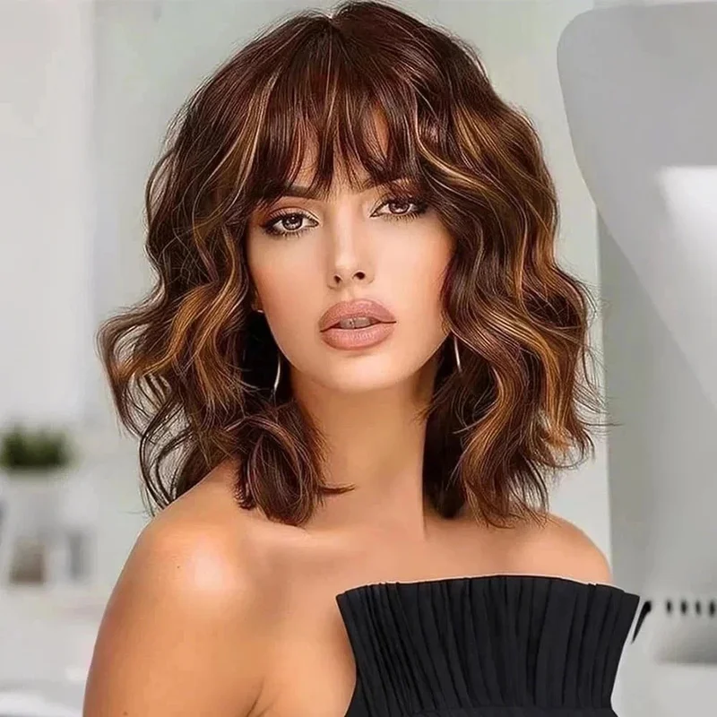 Real Hair New Fashion Gorgeous Long Natural Brown Wavy Women's Wigs 14InRe
