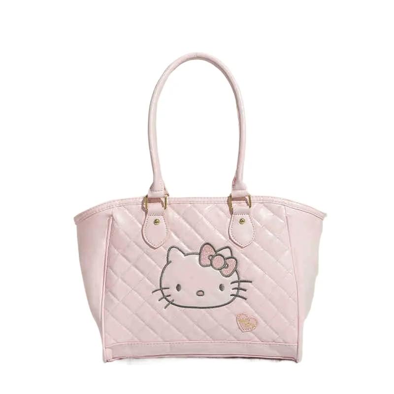 

Sanrio Hello Kitty Shoulder Bag for Women Girl Large Capacity Tote Pink PU Leather Waterproof Durable Luxury Designer Handbag