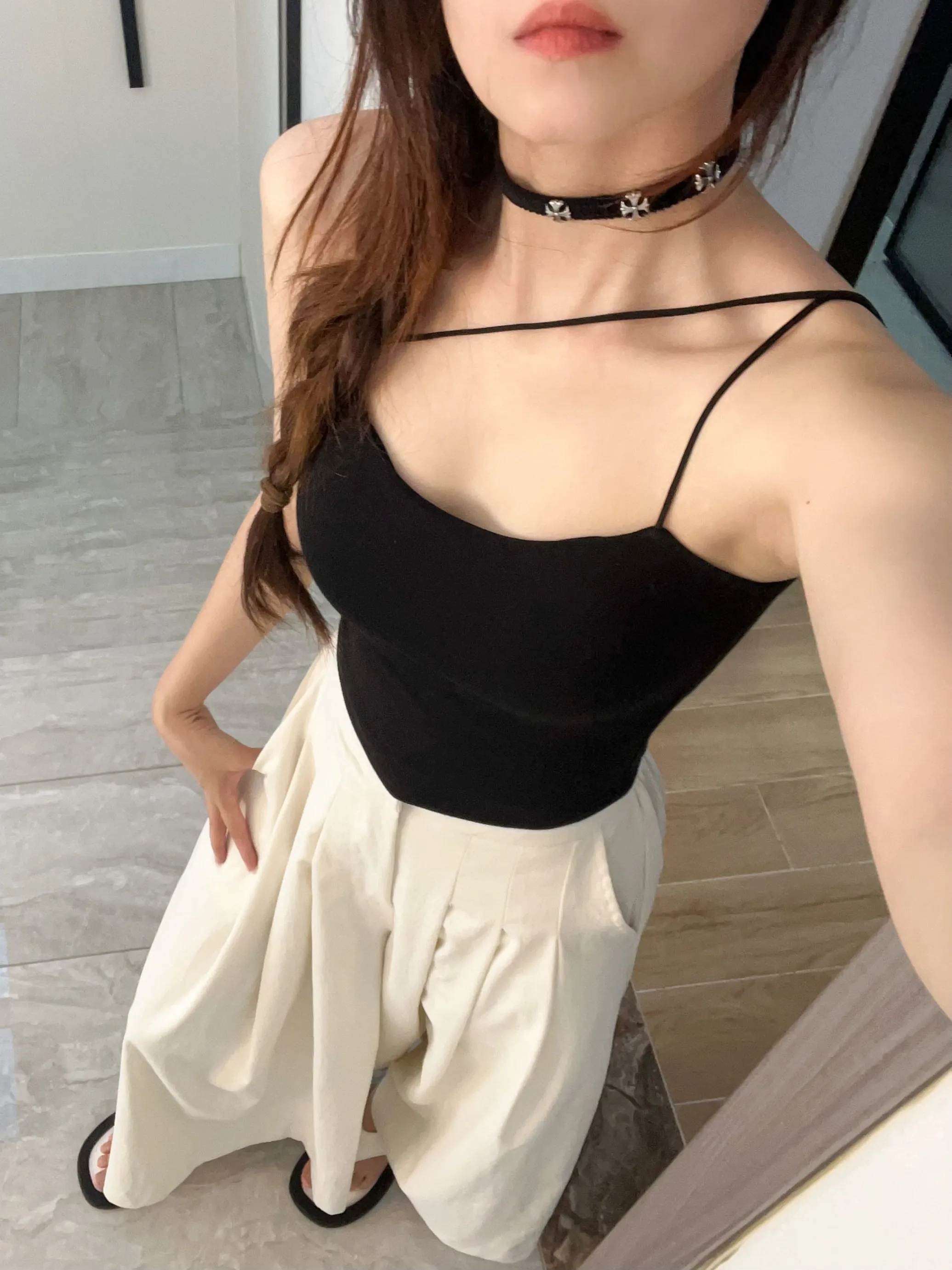 Removable Palm Chest Pad! Diagonal  Thin Strap Comfortable Modal Black Short Strap Underwear Women's Fashion Summer Vest