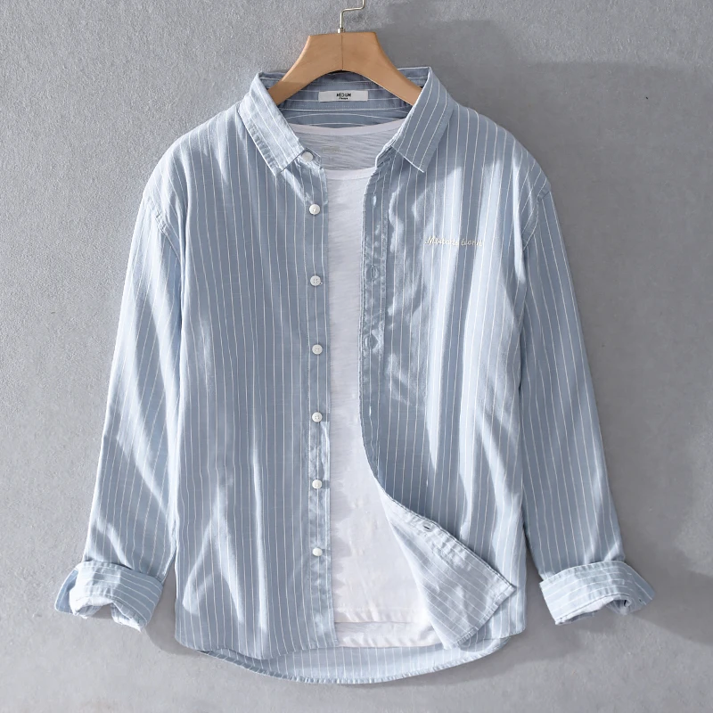 New Style Long Sleeve Stripe Casual Cotton Shirt Men Brand Trend Comfortable Top Clothes Chemise Homme Fast Drop Shipping