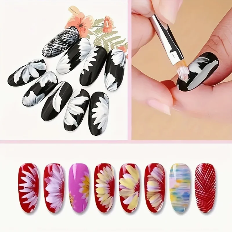 8-sets Nail Art bloempennen set roze en wit patroon bloemblaadje gekarteld Nail Art Tools Kit voor DIY manicure schoonheid