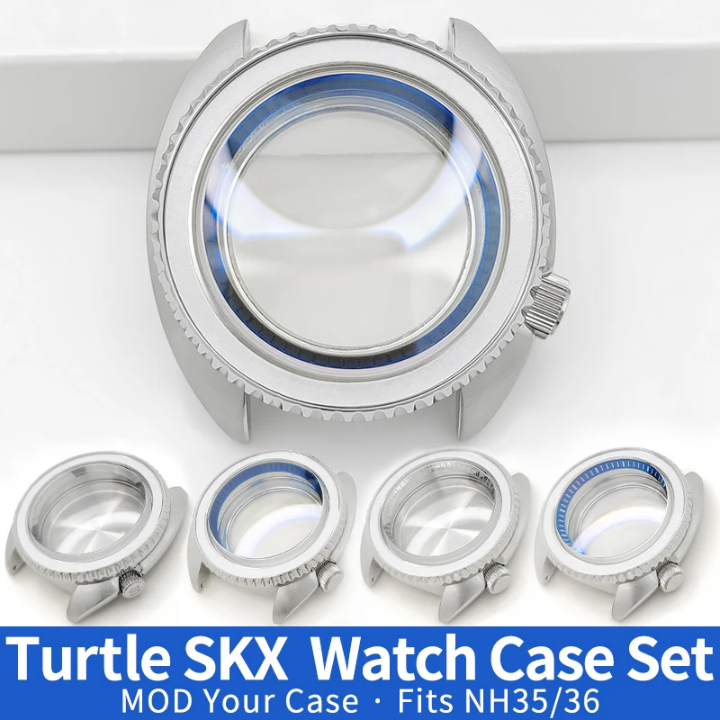 

Turtle Watch Case Polished Brushed Silver Steel Cases MOD SKX SKX007 NH35 NH36 4r36 Modify Watches Cases Parts With Sapphire