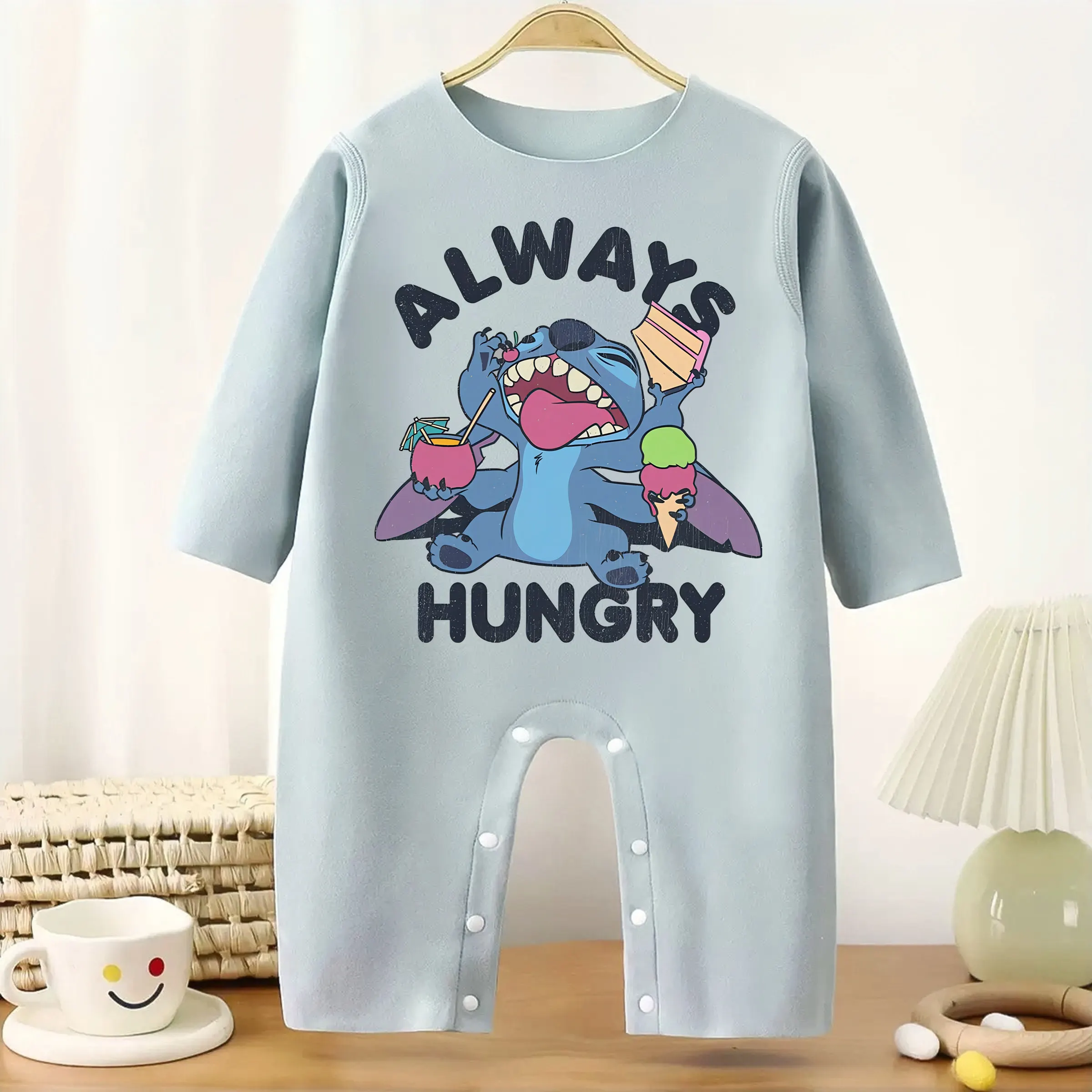 

Always Hungry Stitch Long Sleeves Baby Bodysuit Keep Warm Base Onesie for Height 60-90CM Baby Cloths Comfortable Jumpsuit