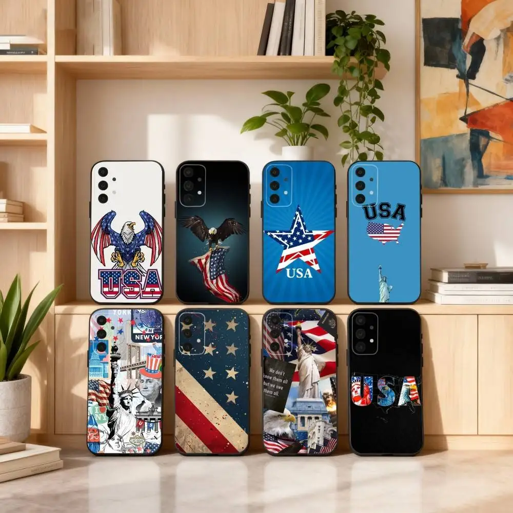 

USA Flag American Phone Case For Samsung S25,24,23,22,30,21,10,9,Ultra,Plus,Lite,FE,4,5 G Soft Black Case