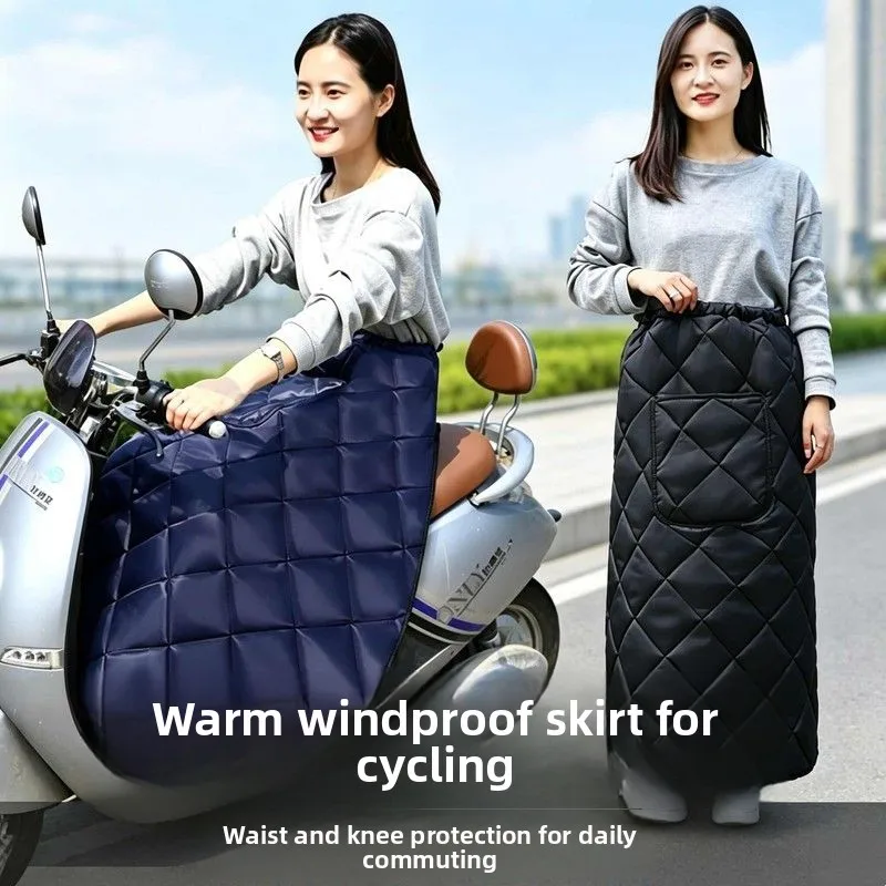 thickened-fleece-windproof-riding-skirt-leg-protector-bibs-cycling-warmth-with-pocket-autumn-winter-half-body-cold-resistance