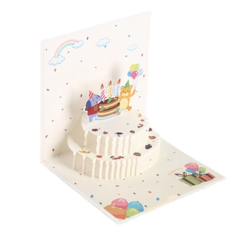 3D  up Cake Birthday Greeting Card Festival Invitation Greeting Memorial Card A0KF