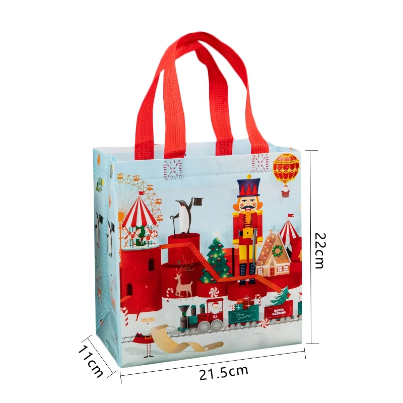 StoBag 12pcs Marry Christmas Tote Bags Gift Package Fabric Hnadle Santa Claus Home Handmade Kids Party Favors New Year Supplies