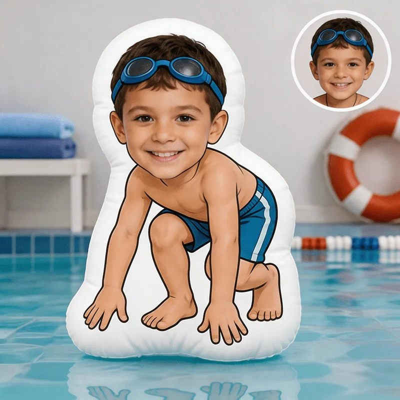 Customized swimming portrait style pillow, blue and orange contrasting decorative cushion, double-sided printing, 60cm sofa bedr