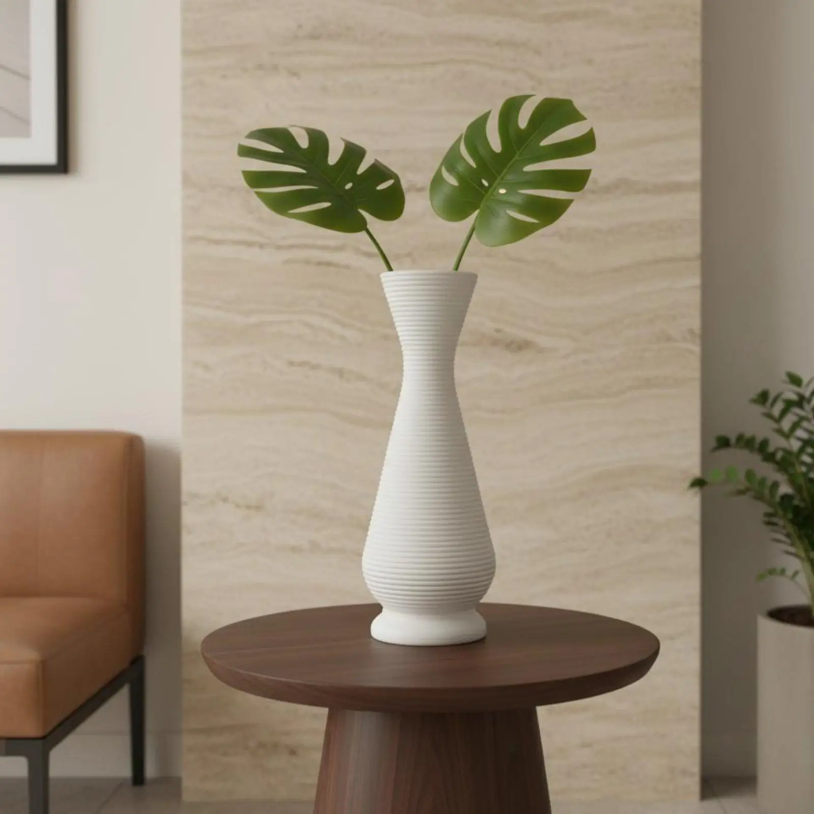 Gourd Shaped Vase Lightweight Tall Ribbed Vase Shatter-Resistant for Entryway