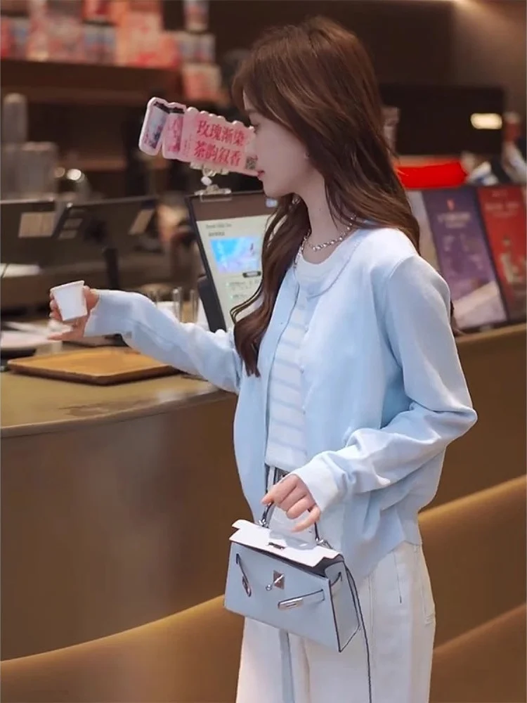 

Spring 2025 Women's Soft ort Knitted Open Cardigan round Ne Single Button Korean Sle Loose Fit Long Sve Outerwear