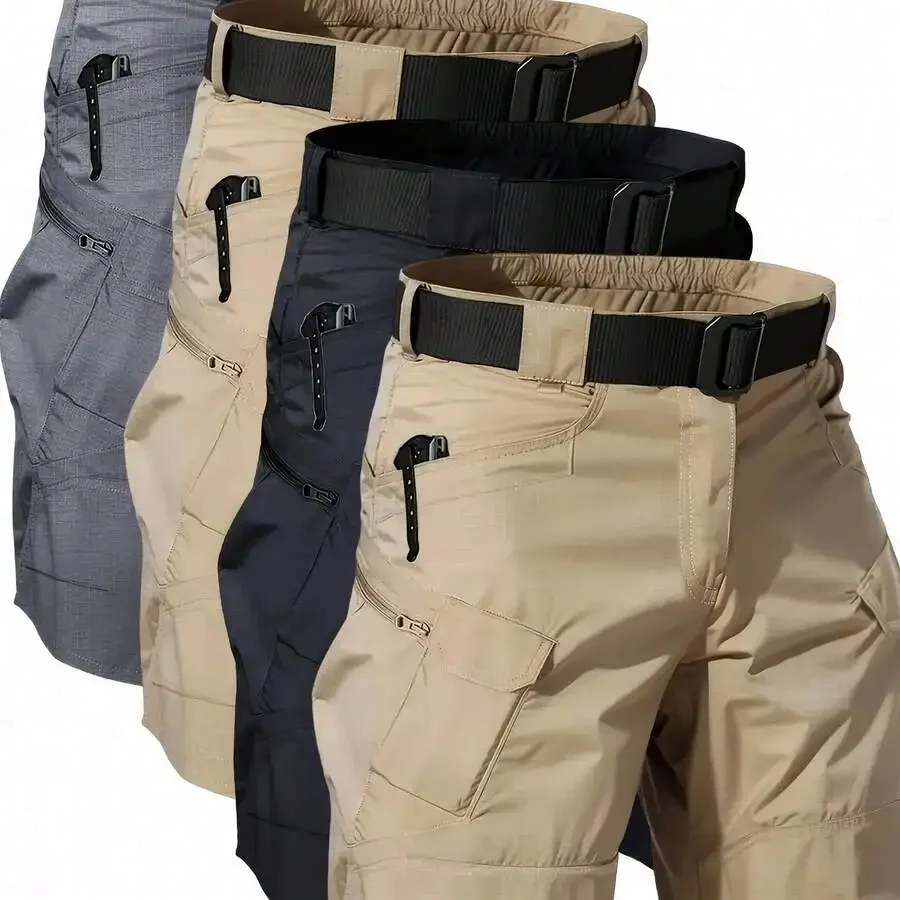 Mens Cargo Shorts With Multiple Pockets Elastic Waist For Outdoor Hiking Camping Fishing Work Casual Wear