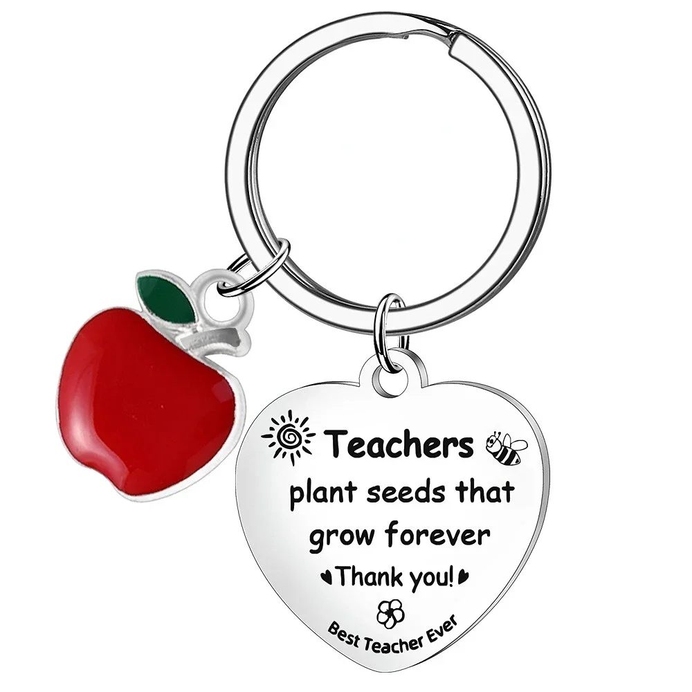 Cute Heart Teacher Keychain Teachers Plant Seeds That Grow Forever Teacher Key chain Keyring Holder