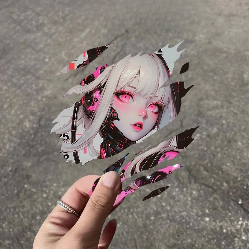 Cyberpunk Anime Girl Claw Scratch Vinyl Sticker, Sci-Fi Decal for Car Window Motorcycle Laptop