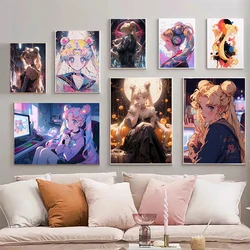 Cute Anime Character Sailor Moon Canvas Poster Cartoon Wall Art Picture for Living Room Girl Bedroom Bar Modern Home Decor Gift