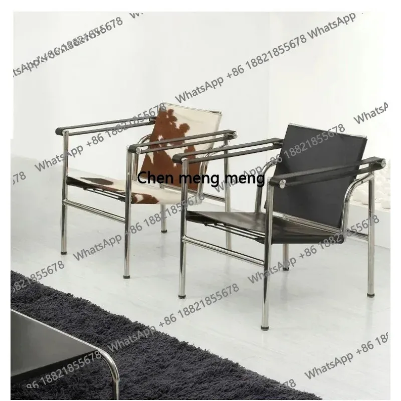 

LC1 Lounge Leisure PU Leather Cow Leather Stainless Steel Frame Chair for Living Room Corbusier Bauhaus Style Armchair Chair