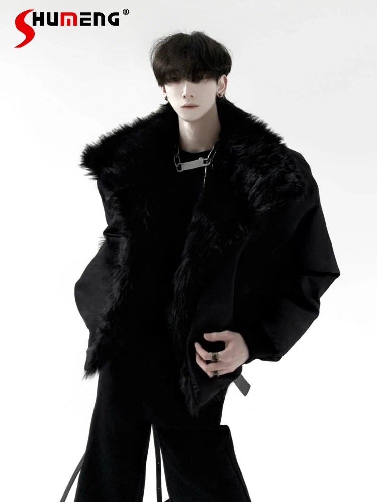 

Men's High-End Faux Fur Coats 2025 Winter New Thickened Fleece-Lined Large Fur Collar Parkas Male Handsome Warm Trendy Parkas