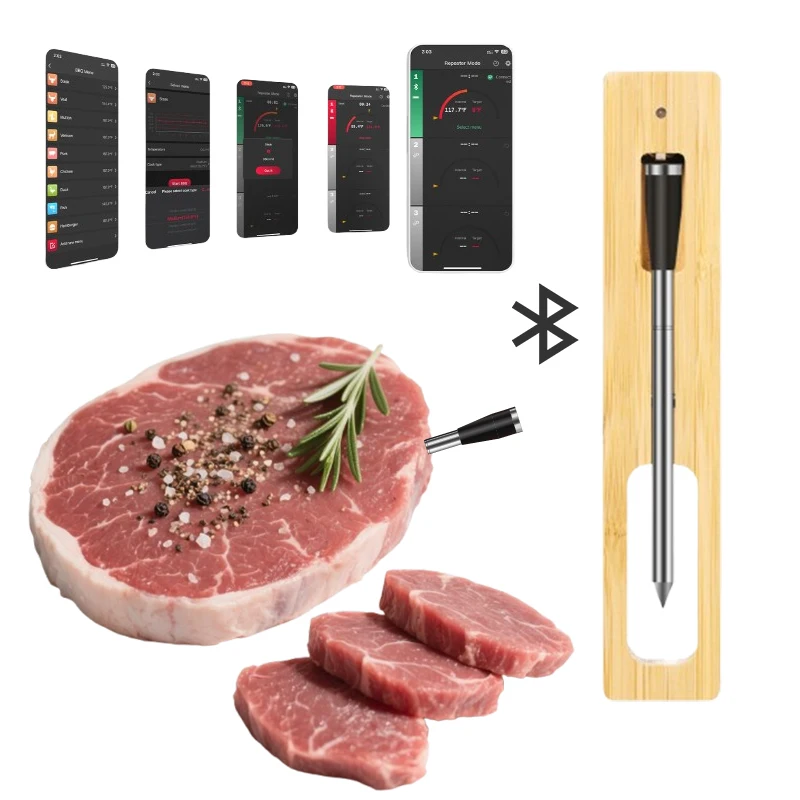 

Термометр для мяса Bluetooth — высокая точность, беспроводной, сигнализация, для стейка на гриле, кухни, на открытом воздухе, духовки