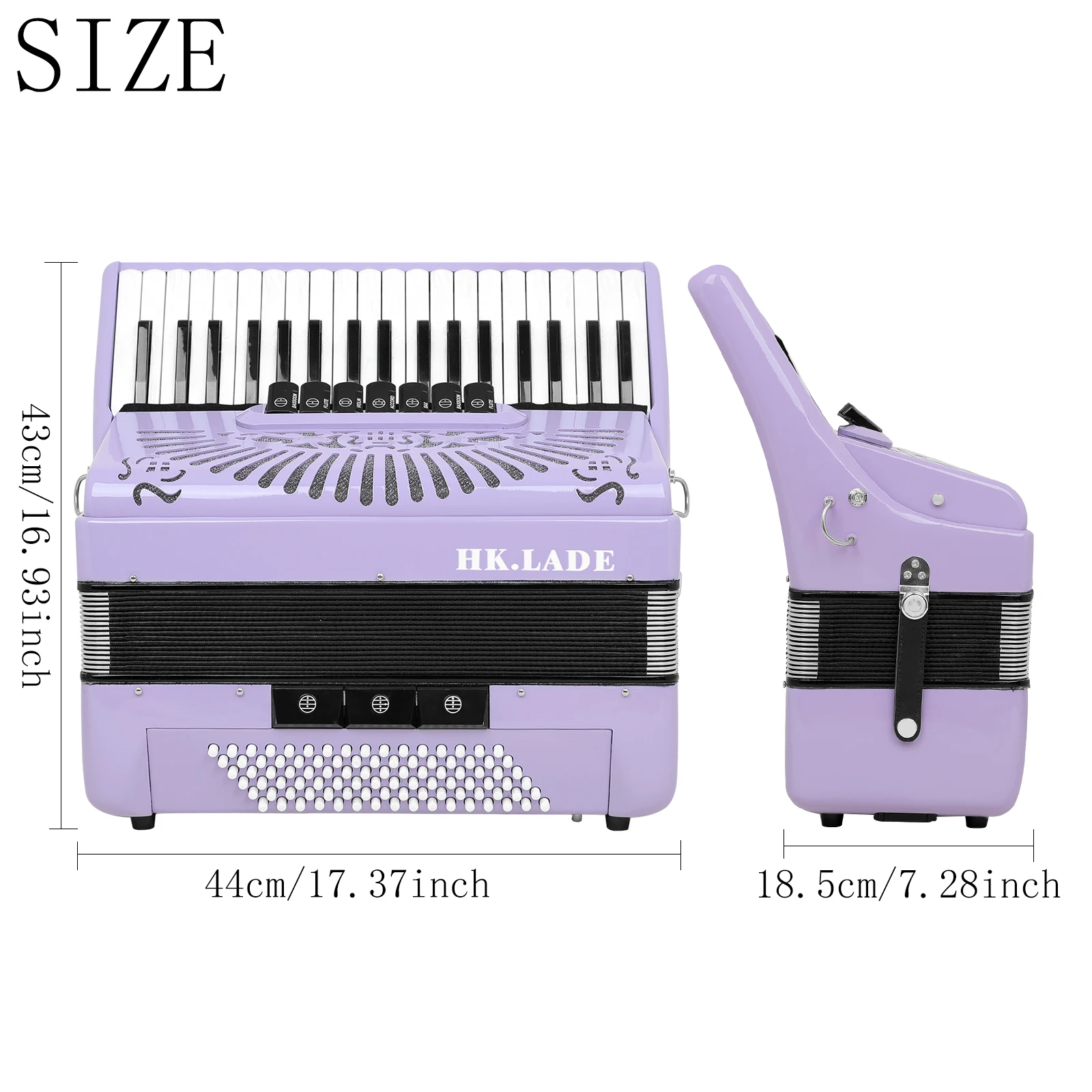 HK·LADE AH-280 37-Key 96-Bass Accordion with Register Switches - Anti-Slip Keys Professional Accordion Sheepskin Bellows