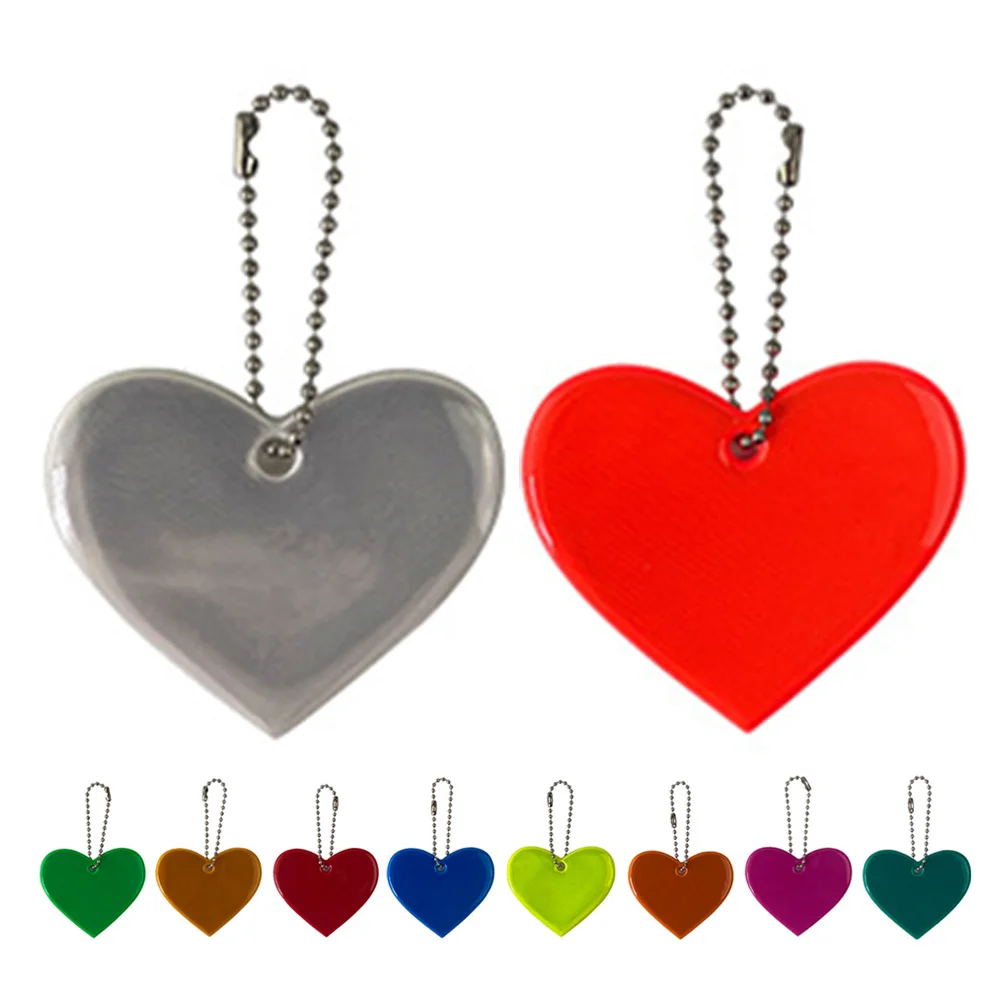 

10Pcs Heart Shaped Reflective Pendant Lightweight Portable Charm for Backpack Purse School Bag Night Visibility