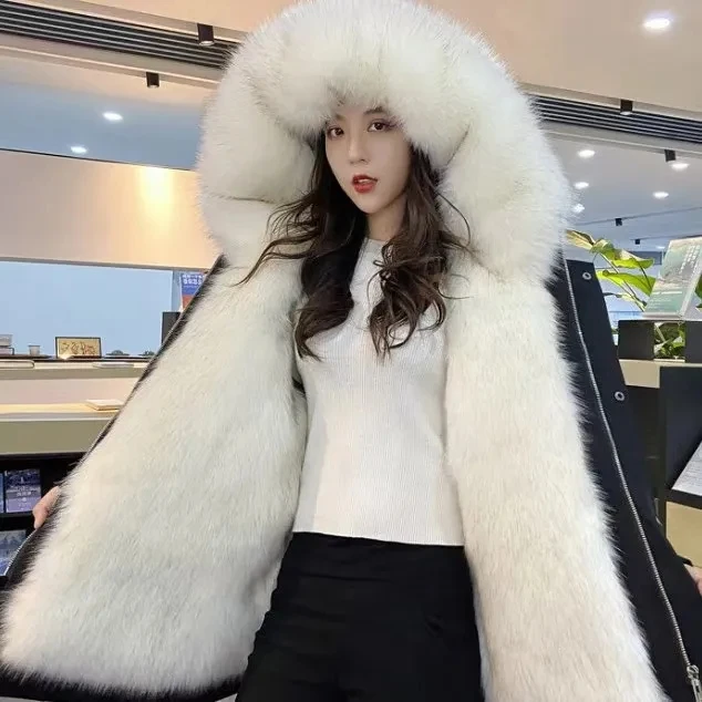 Pai التغلب معطف المرأة شتاء 2025 جديد سميكة الذهبي فرو المنك سترة للإزالة الفراء الداخلي واحد أبلى معطف قصير الإناث