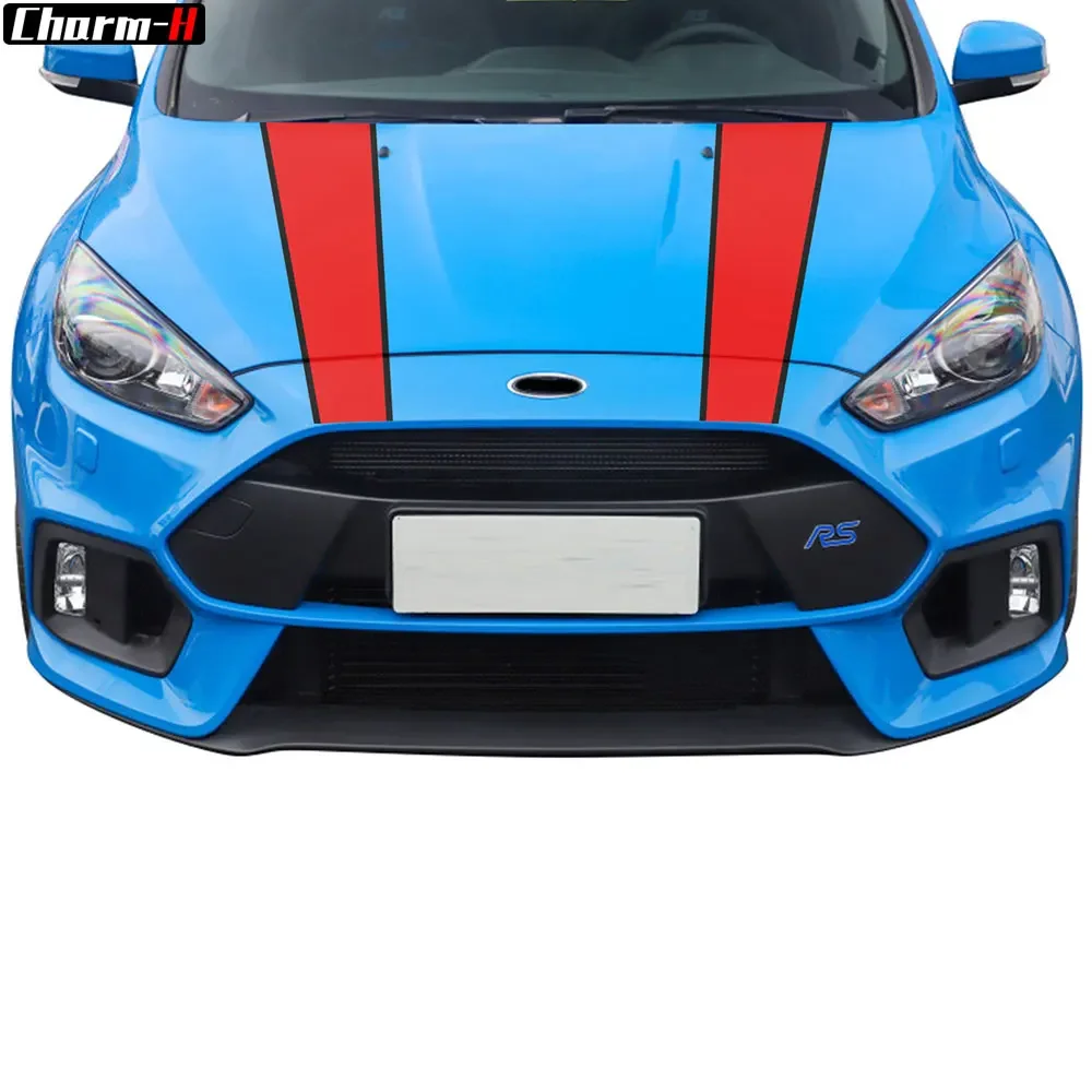 Car Styling Hood Bonnet Rally Stripes Engine Cover Decal Stickers for Ford Focus 1 2 3 4 MK1 MK2 MK3 MK4 Accessories