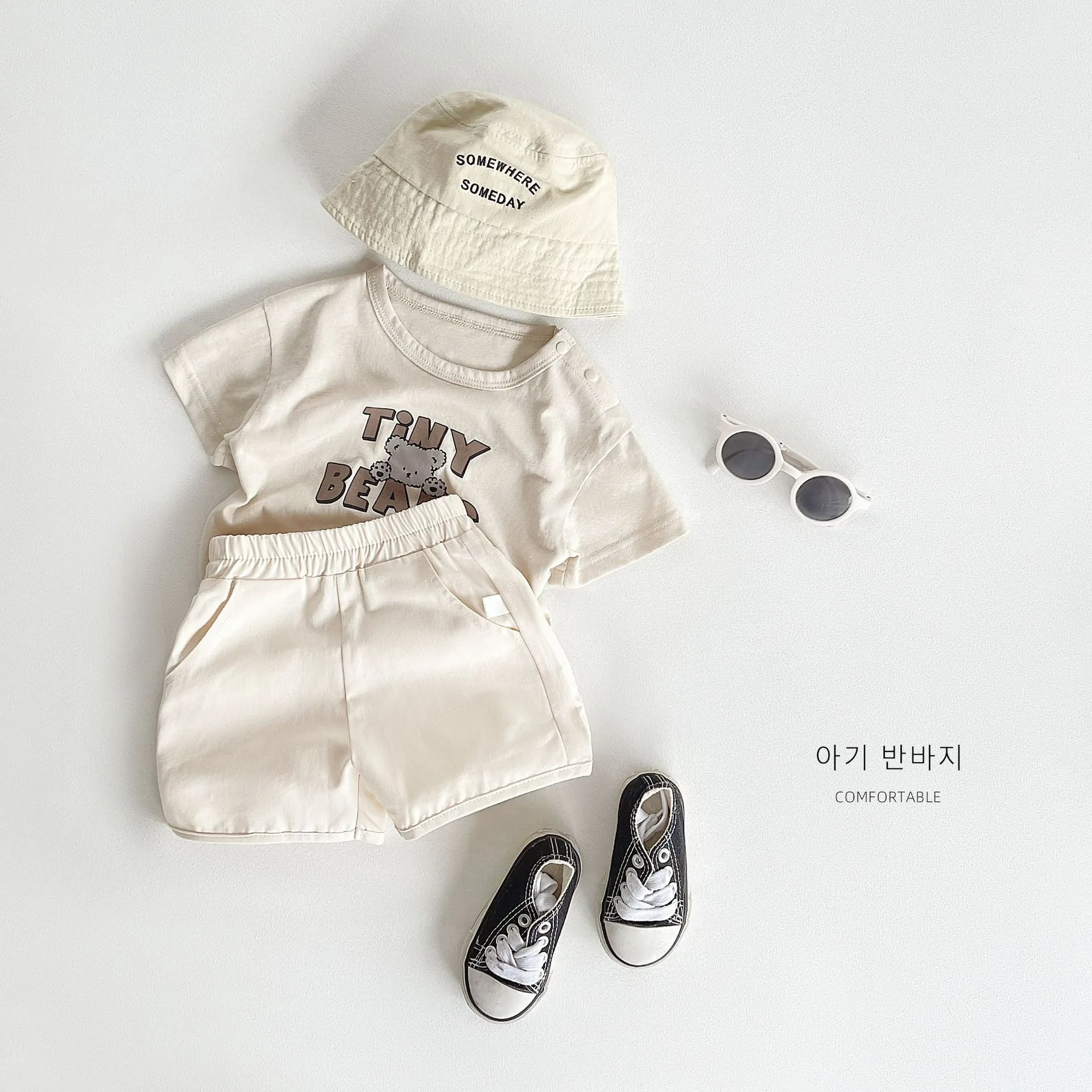 Ircomll 2 قطعة شورت ملابس العمل الصيفية للأطفال 100% قطن عضوي للأطفال الرضع والأطفال الصغار، شورت ترفيهي قابل للتنفس للأولاد والبنات