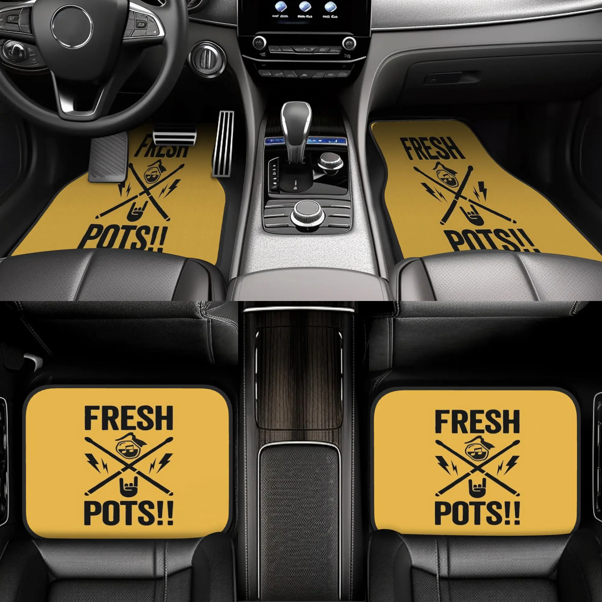 4pcs Fresh Pots! Foo Ever Fighting The Caffine Withdrawls Car Floor Mats, Durable, Fit For Cars, Ideal Gift, Vehicle Interior Ma