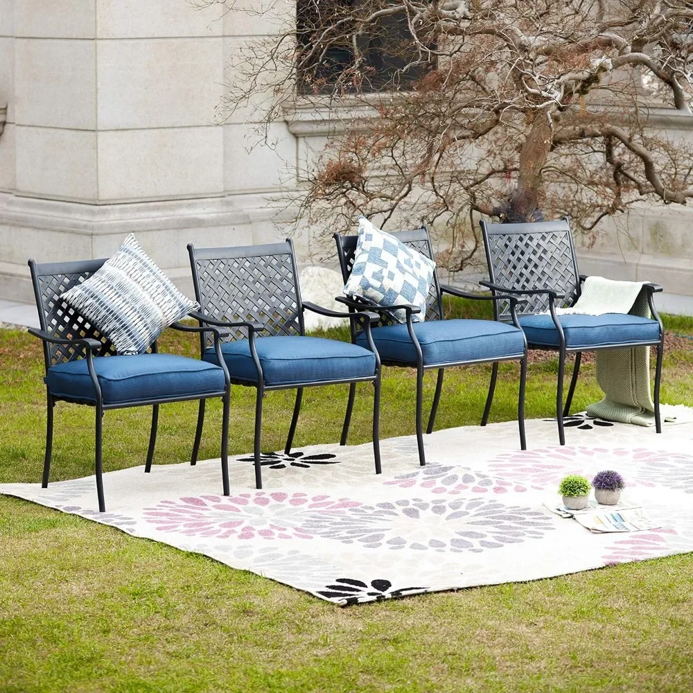 Juego de comedor de Metal para Patio al aire libre, sillas de comedor con brazo de hierro para exteriores, cojines de asiento y 1 mesa de comedor al aire libre