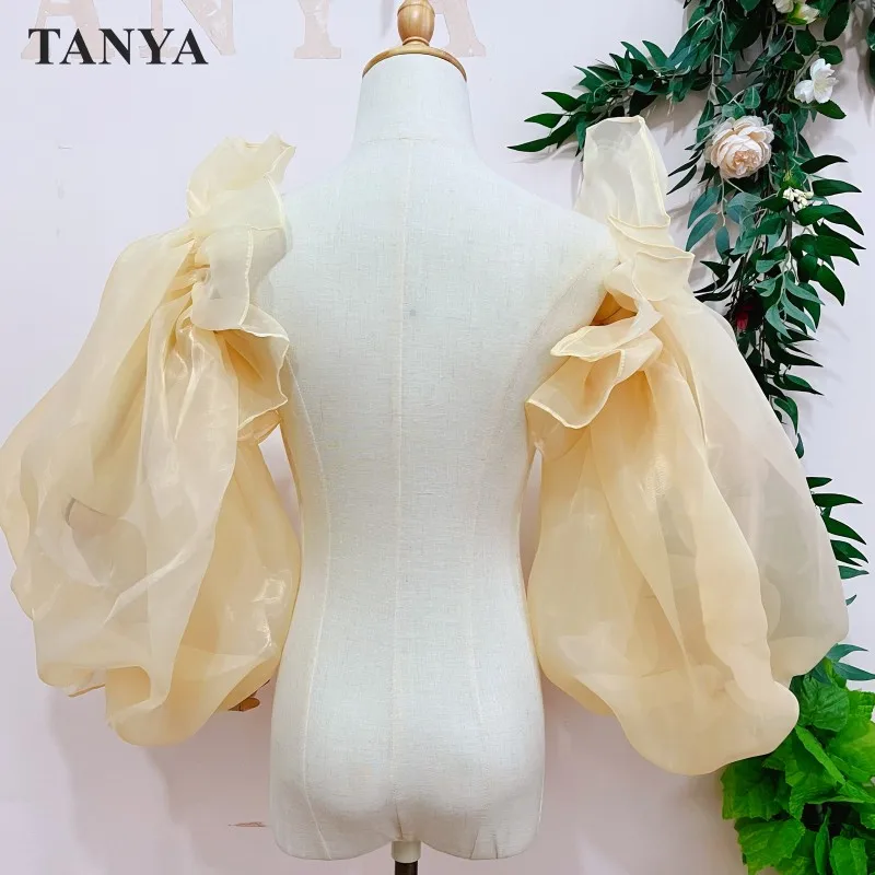 Mangas desmontables de Organza champán para boda, guantes de fiesta de boda de ensueño hinchados extraíbles, accesorios nupciales