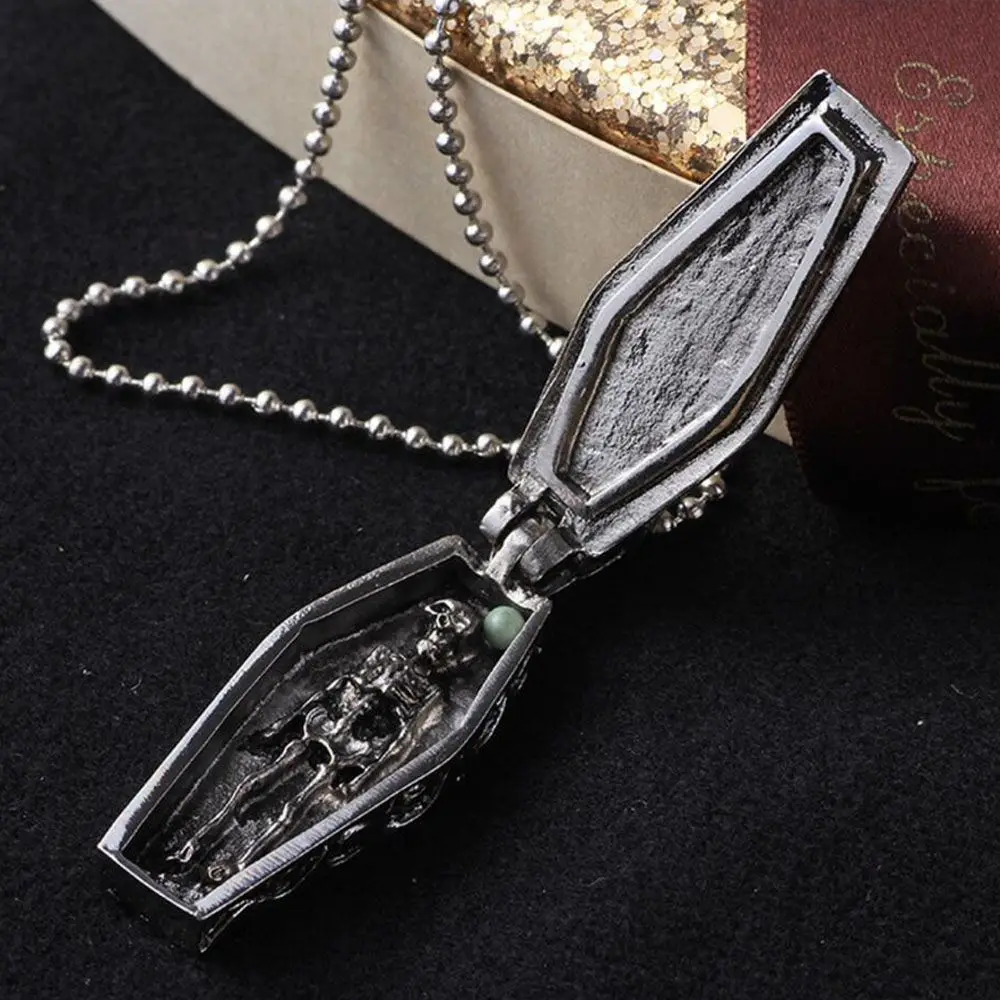 Gothic Men Coffin Steampunk Human Skeleton Necklace Cross Chain Pendant