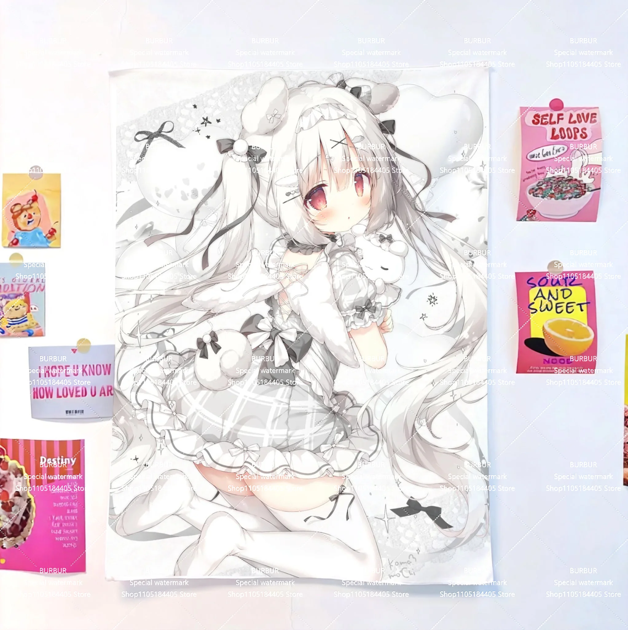 A cute white rabbit-themed decorative item that adds warmth to a girl's wall decoration. A princess-style bedroom background fab