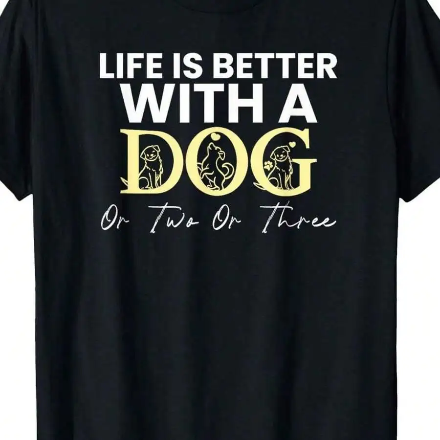 

Black Casual Loose Crew Neck Short Sleeve T-Shirt For Women With Dog Print