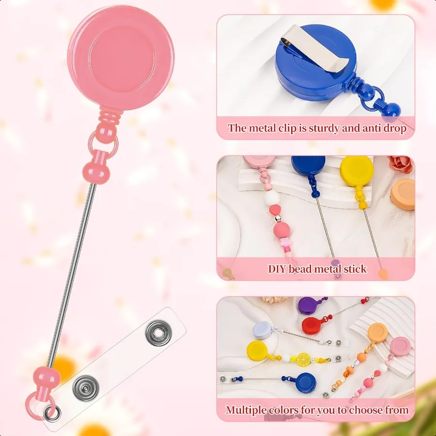 مطرز لتقوم بها بنفسك شارة بكرة عدة 9 قطعة بكرات شارة قابلة للسحب مقاطع للخرز شريط فارغ معرف اسم شارة حامل مع حزام لتقوم بها بنفسك Pr #6