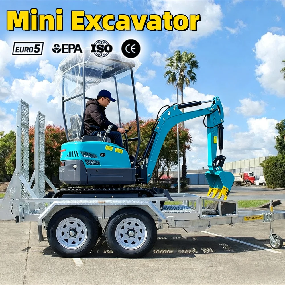 Post Hole Digger - カスタマイズされた多機能ミニショベル、2トン小型クローラー掘削機、木材グラップルとポストホールディガー付き