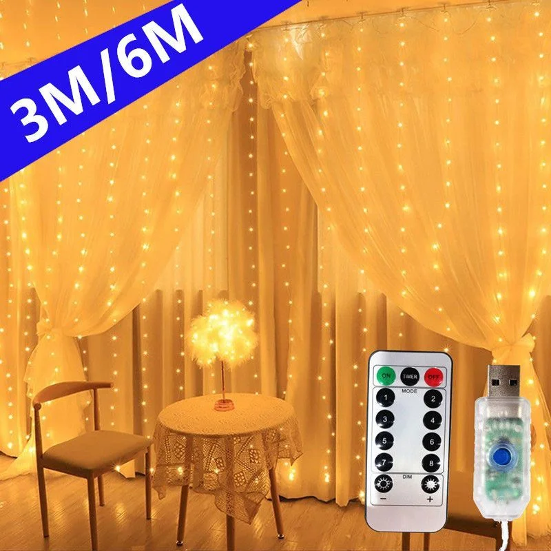 

6x3M LED Fairy Lights Garland USB Lamp Curtain String Lights For New Year Party Wedding Bedroom Garden Home Christmas Decoration